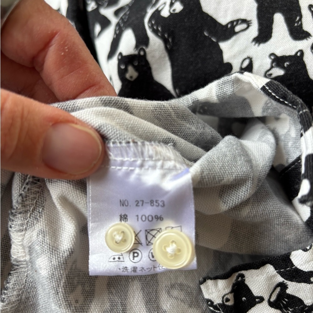Ciao Indenture Made in Japan Bear Print Button Down Shirt Black White L - Picture 7 of 9